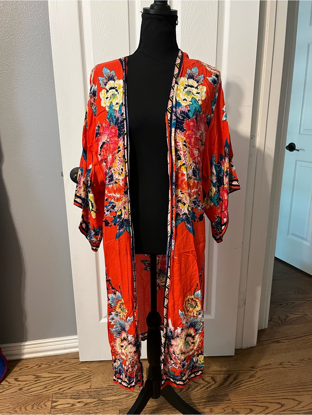 Flying Tomato Red Floral Kimono Duster